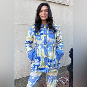 New! Helmstedt Akal Jacket Storytime Print Blue Yellow Very Hard to Find! Small